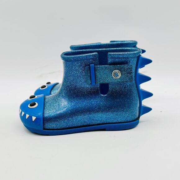 Mini Melissa Shoes Girls 7C Blue Boots Monster Dinosaur Rainboots Fabula Glitter - Picture 5 of 9
